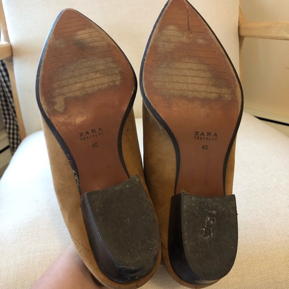 Zara Tan Suede Heeled Pointed Toe Boots - Picture 4 of 7